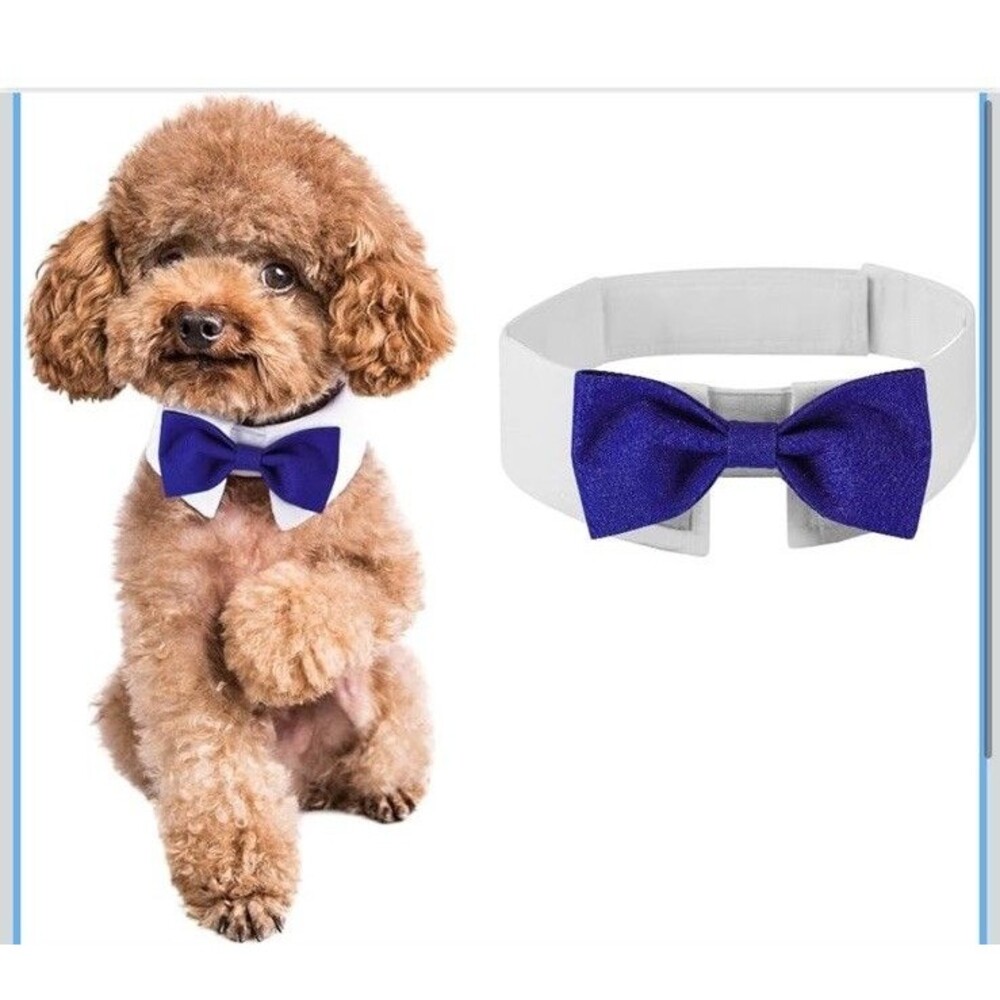 Elegant Dog Bow Tie Cute Tuxedo Bowtie with Adjustable White Collar Formal Large